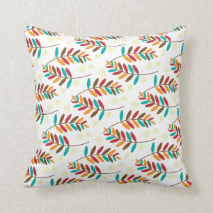 Coussin Teal, orange, rouge, motif Brown de feuille