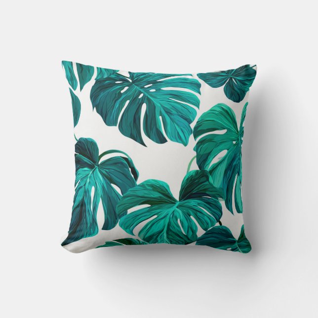 Coussin Teal Tropical Monstera Leaf Seamless Pattern Art (Recto)