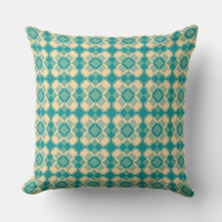 Coussin Teal Yellow Checker Argyle Pattern