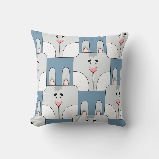 Coussin Team Bunny Face_Grey et Blue (Recto)