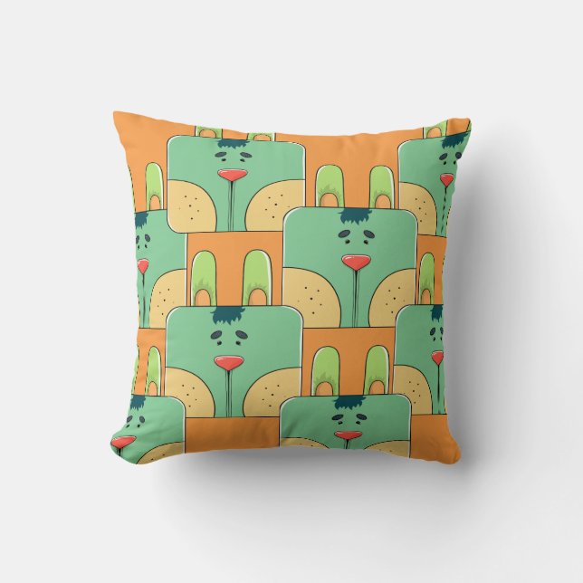 Coussin Team Bunny Face - Vert et Orange (Recto)