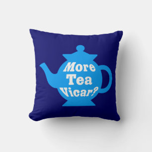 Coussin Teapot - Plus de thé Vicar ? Bl & Wh sur Dp Navy