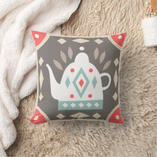 Coussin Teapot rustique rétro Pays géométrique coloré