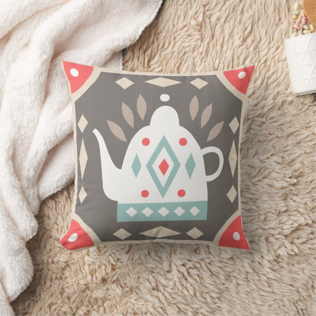Coussin Teapot rustique rétro Pays géométrique coloré (Couverture)