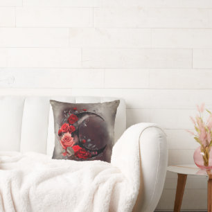 Coussin Técherie Lune de croissant avec des roses rouges