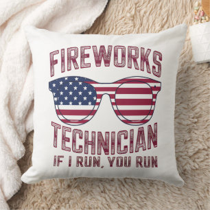 Coussin Technicien de feux d'artifice 4 juillet drôle USA