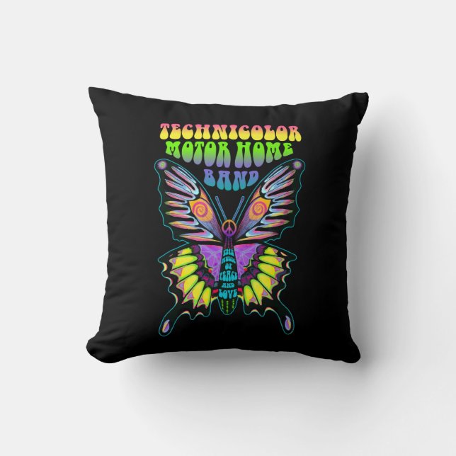 Coussin Technicolor Moteur Accueil Papillon psychédélique (Recto)