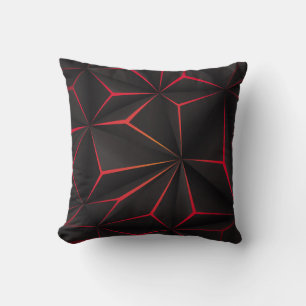 Coussin techno futuriste Abstrait en polygone noir