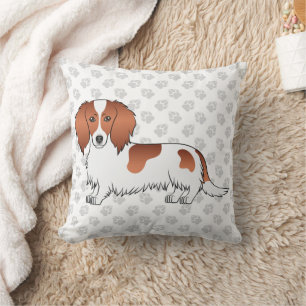 Coussin Teckel à poil long pie rouge dessin animé Chien &