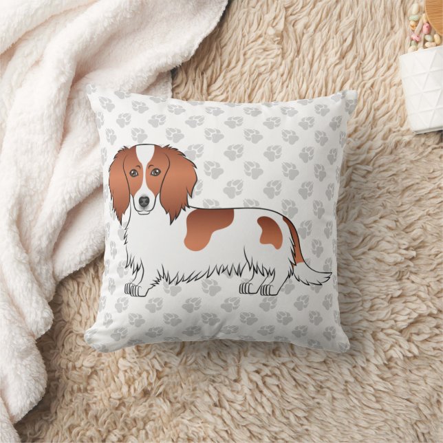 Coussin Teckel à poil long pie rouge dessin animé Chien &  (Couverture)