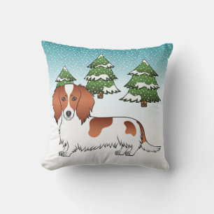 Coussin Teckel à poil long pied rouge - Forêt d'hiver