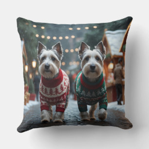 Coussin Teckels Skye Noël Neige Vacances