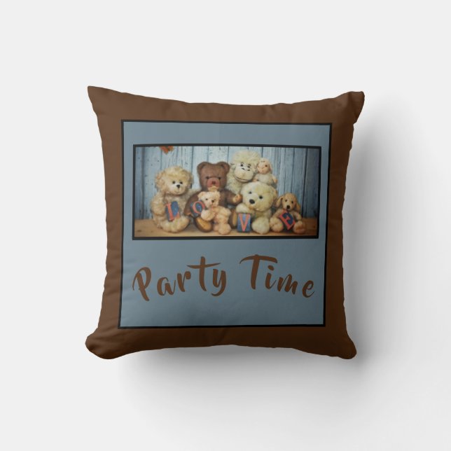 Coussin Teddy avec des amis  C'est l'heure de la fête   - (Recto)