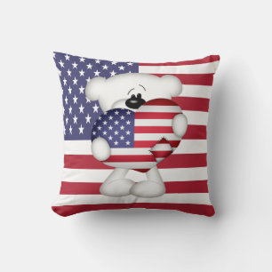 Coussin Teddy Bear et Big USA Flag Heart