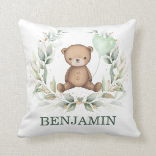 Coussin Teddy Bear Green Wreath Balloon Boy Nursery