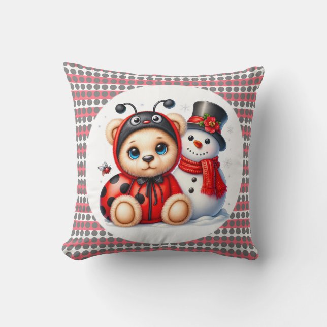 Coussin Teddy Bear Ladybug avec Snowman Baby shower cadeau (Recto)