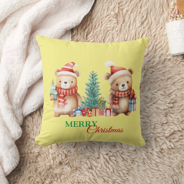 Coussin Teddy Bear Père Noël Red Green Joyeux Noël Party (Couverture)