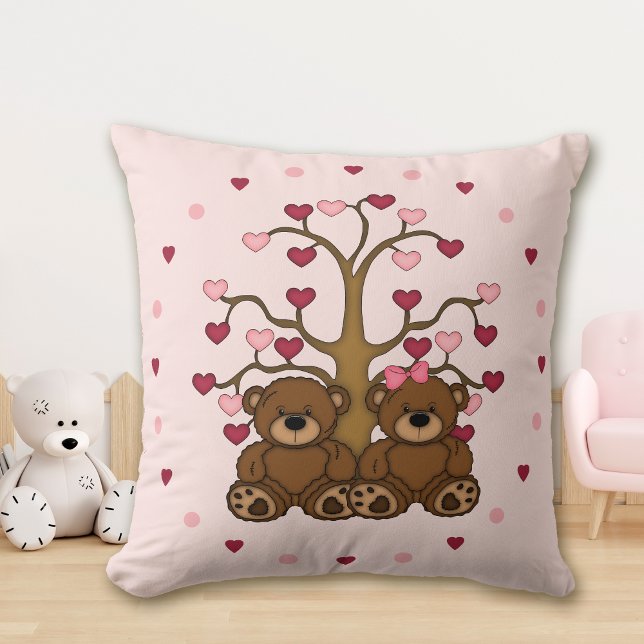 Coussin Teddy Bear Pink Heart Tree (Créateur téléchargé)