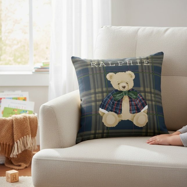 Coussin Teddy Bear Plaid Nursery Decor Throw Pillow (Créateur téléchargé)