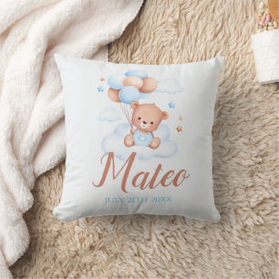 Coussin Teddy Bear Tan et Blue Baby Boy ShowParty Cadeau