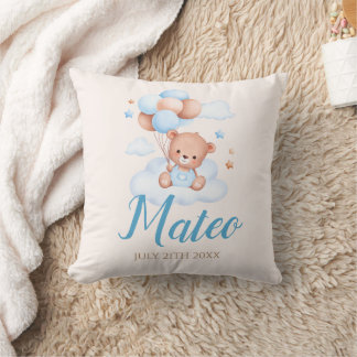 Coussin Teddy Bear Tan et Blue Baby Boy ShowParty Cadeau