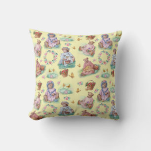 Coussin Teddy Bear Tea Time Vintage Pastels