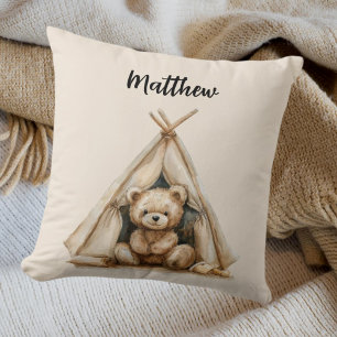 Coussin Teddy ours teepee vintage brun beige pépinière