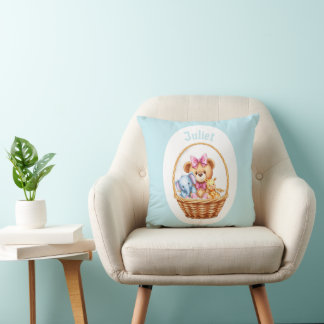 Coussin Teddy & ses amis dans un panier