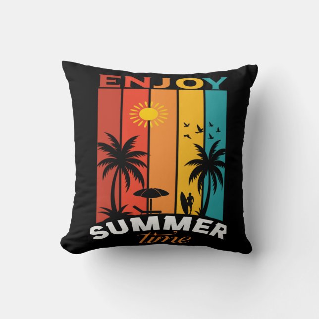 Coussin Tee rétro de plage Profitez de l'été (Recto)