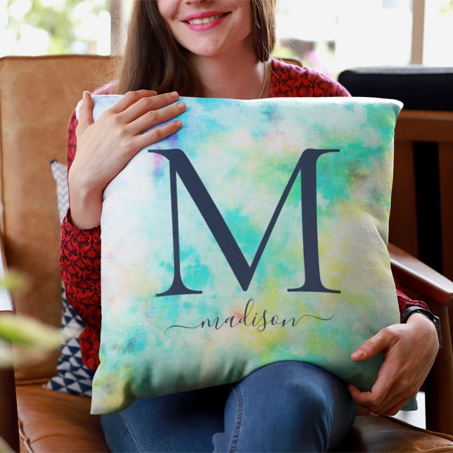 Coussin Teen Tie-Dye Monogram Name Throw Pillow (Créateur téléchargé)