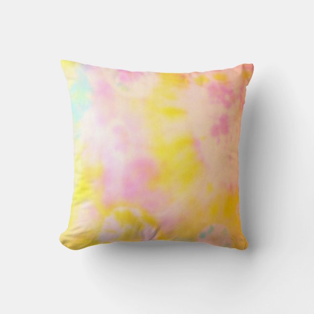 Coussin teint par cravate de jaune et de rose (Recto)