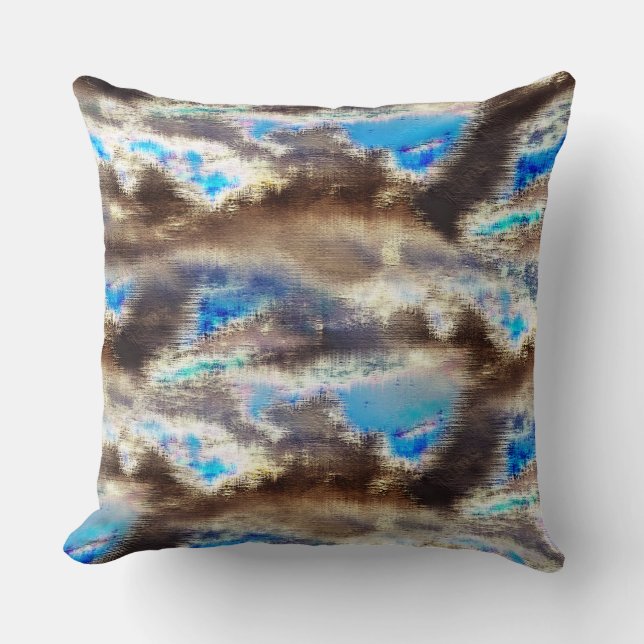 Coussin Teinte bleue et brune dans un bois brut (Recto)