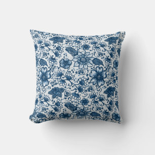 Coussin Teintes bleues classiques   Fleurs bohèmes
