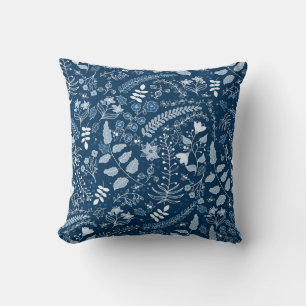 Coussin teintes de blues classiques   Boho Floral