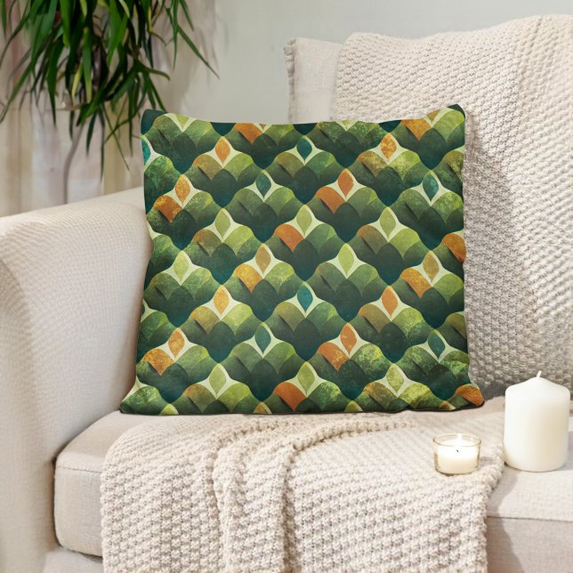 Coussin Teintes de terre abstraites Vert Marron (Abstract green and orange decorator pillow)