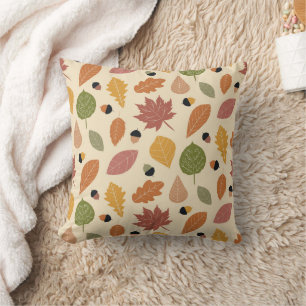 Coussin Teintes terreuses Feuilles d'automne avec glands s