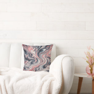Coussin Teintes tourbillonnantes de rose, gris et blanc