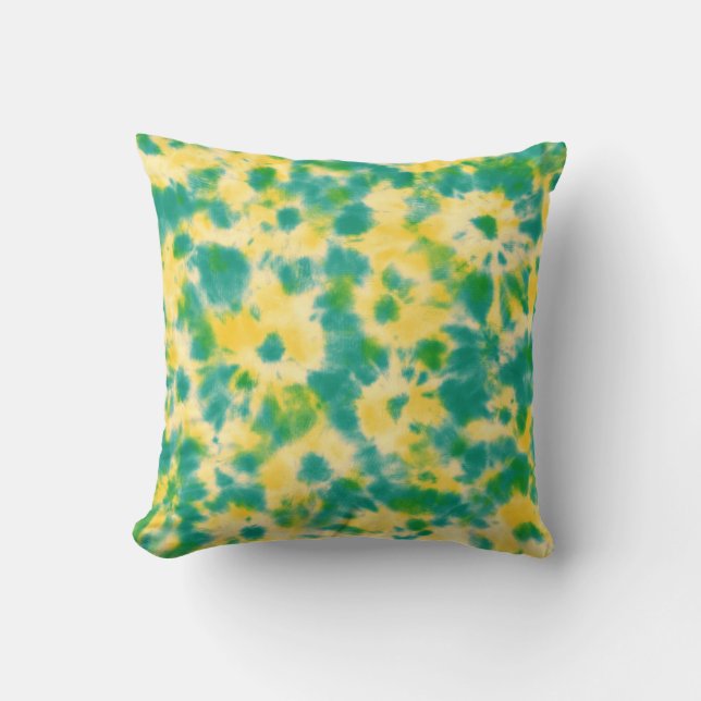 Coussin Teinture Abstraite à l'aquarelle verte et jaune (Recto)