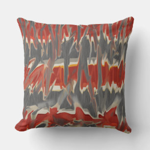 Coussin Teinture Tie Dye Abstraite Gris Rouge Crème