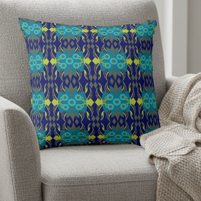 Coussin Télégant sarcelle et marine  (Whimsical details in teal & navy. Modern and perfect for that pop of color for any room.)