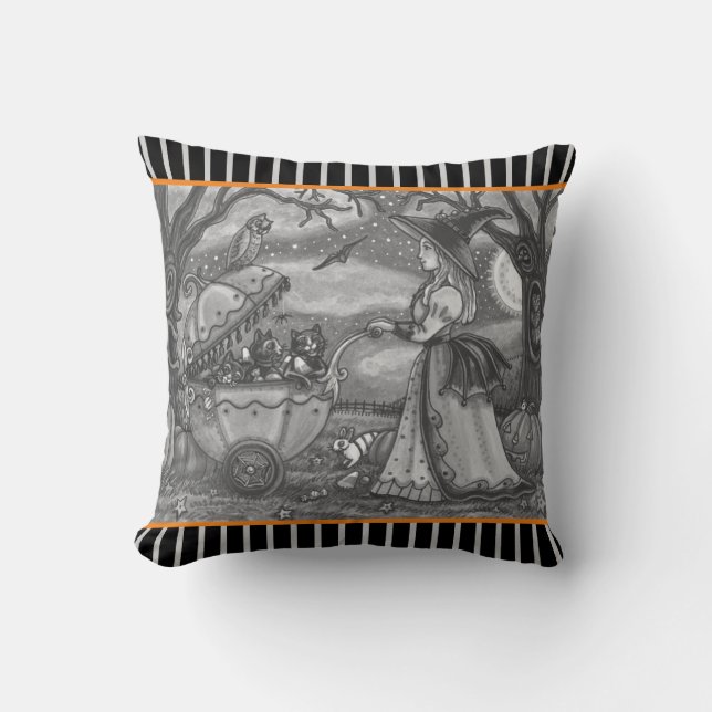 COUSSIN TÉMOIN, CHAT NOIR BÉBÉ BUGGY HALLOWEEN JETER PILLO (Recto)