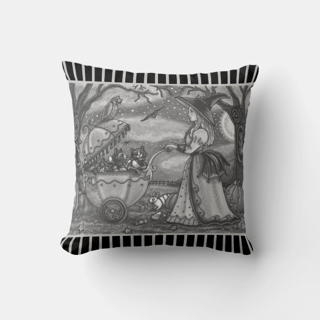 COUSSIN TÉMOIN, CHAT NOIR BÉBÉ BUGGY HALLOWEEN JETER PILLO (Recto)