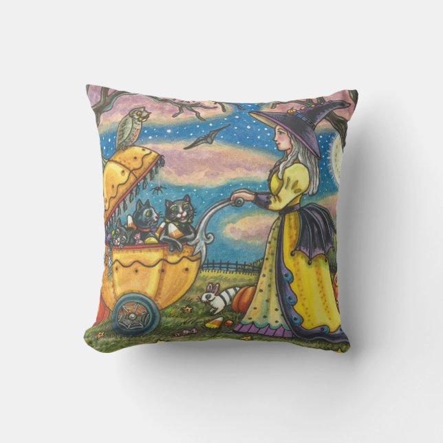 COUSSIN TÉMOIN, CHAT NOIR BÉBÉ BUGGY HALLOWEEN JETER PILLO (Recto)