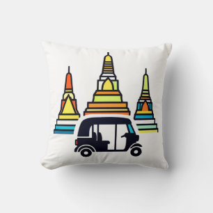 Coussin Temples thaïlandais et tuk tuks