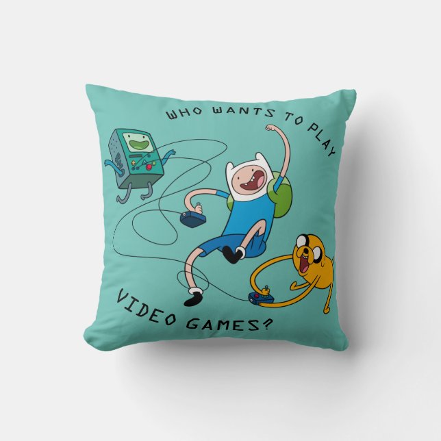 Coussin Temps d'aventure | Finn & Jake Jouer avec BMO (Recto)