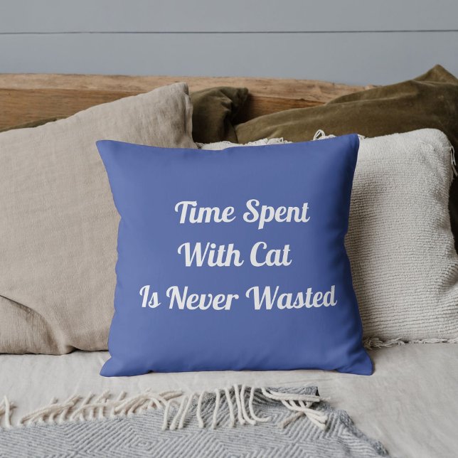 Coussin Temps Passé Avec Chat Citation Personnalisée Bleu  (Créateur téléchargé)