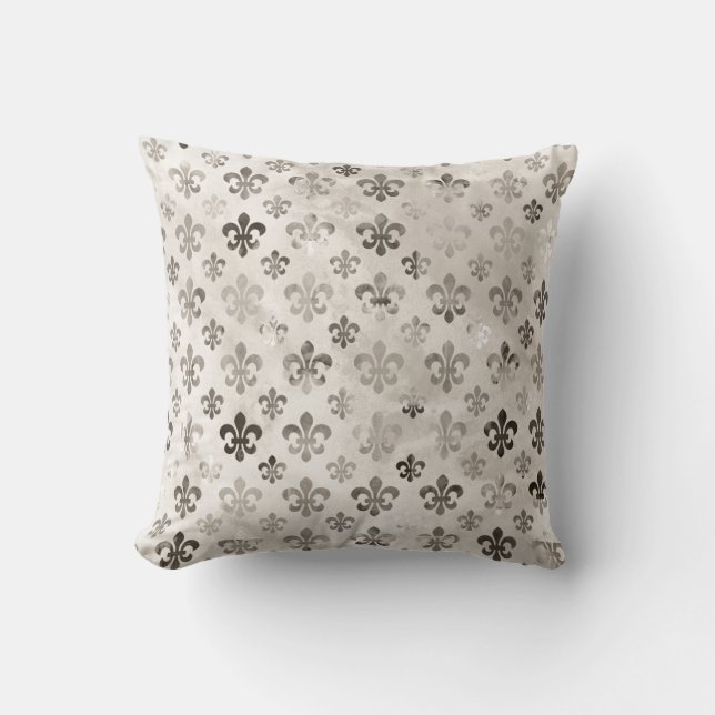 Coussin Tendance Argent Gray Fleur De Lis Motif (Recto)
