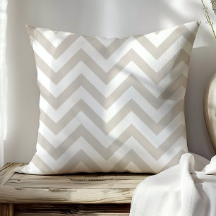 Coussin Tendance beige et blanc Chevron Zigzag Stripes