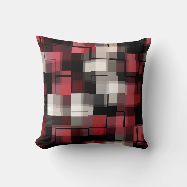 Coussin Tendance Bourgogne Noir Blanc Abstrait Plaid (Recto)
