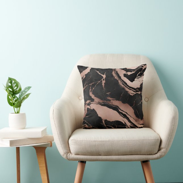 Coussin Tendance Chic Marbre Noir et Or Rose (Chaise)